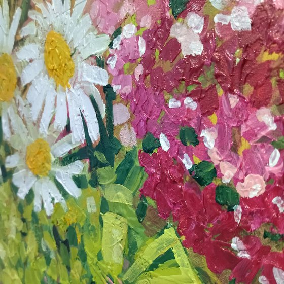 Floral Mosaic - Abstract flower pink green painting