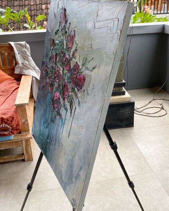 Red Roses Textured Painting