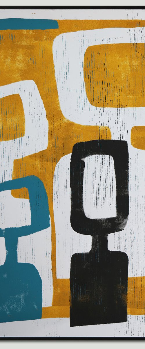 Family portrait  - Art on paper - in Blue & Camel - (A2-42cmx59,4cm) 18J by Ronald Hunter