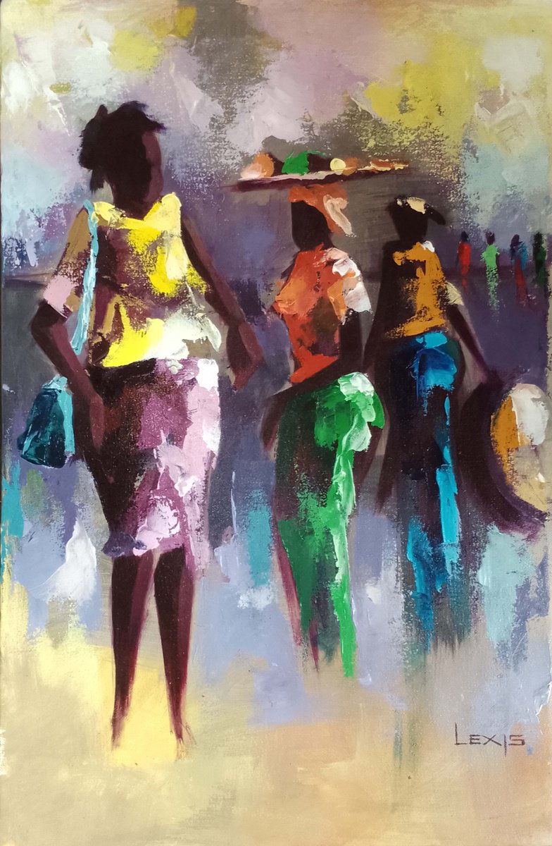 Shadows Of The Village Market By Alex Mensah, 13 X 20, Artwork For Sale On Artfinder