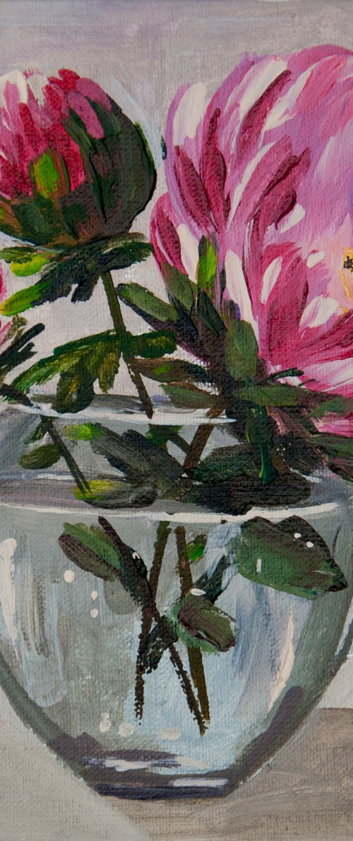 Autumn flowers. Small painting. 6 x 6in. by Tetiana Vysochynska