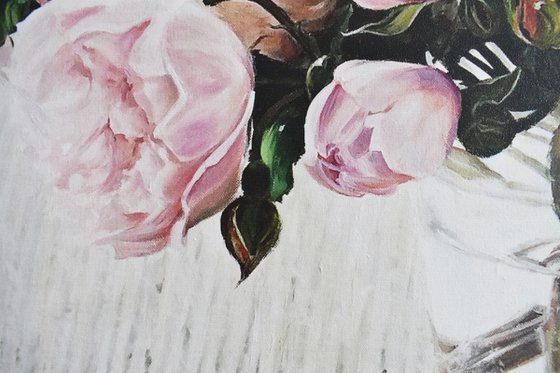 Oil painting "Peony roses in a jar" 80 * 80 cm by Ivlieva Irina