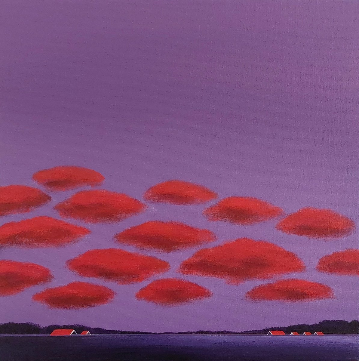 Surrealistic Landscape Acrylic Painting By Nelly Van Nieuwenhuijzen, 13 X 13", Dawn (March), Original Artwork