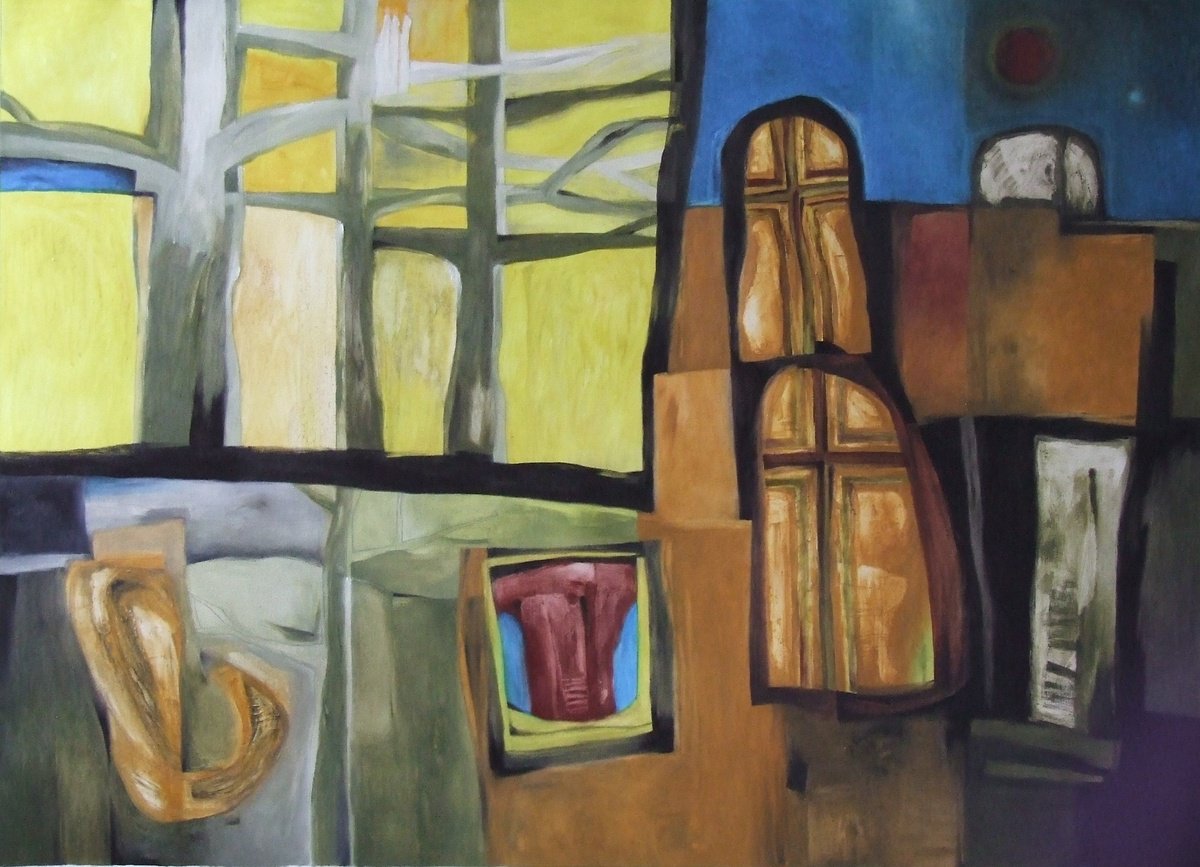 Abstract Oil Painting By Csaba Csendes, 49 X 35, Matching Stories, Original Artwork