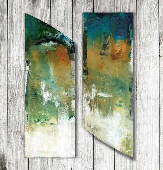 Hidden Voices Set 2  - 2 Uniquely Shaped Abstract Paintings  by Kathy Morton Stanion
