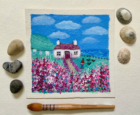 Seascape - Landscape “Hollyhock Cottage” sea, cottage, garden