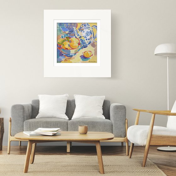 Still Life with Blue Teapot and Lemons