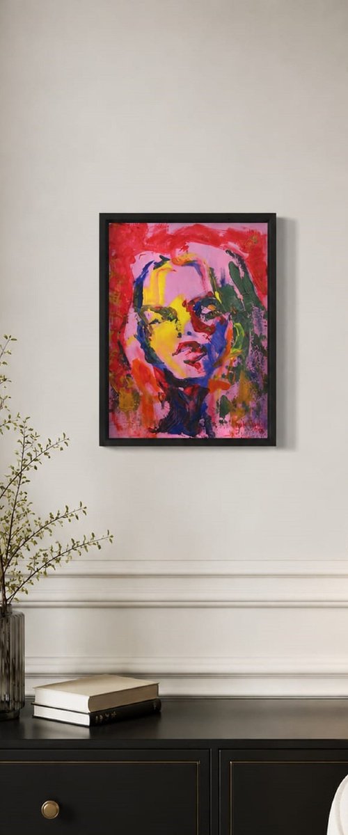 "Happy Girl" on Pink Background by Iryna Tymkul