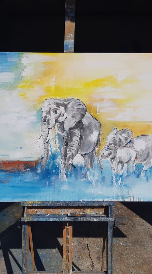 'ELEPHANT FAMILY' - Work Series 'One of the big five' by Stefanie Rogge