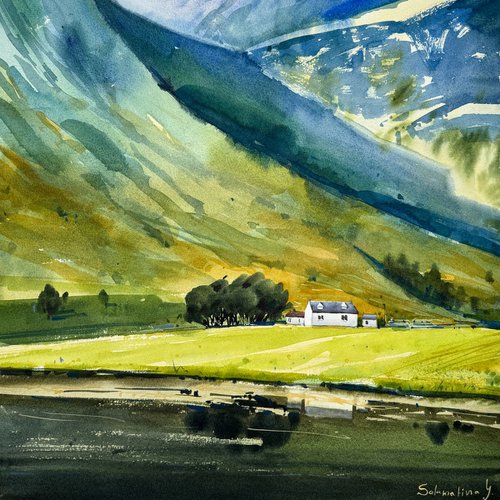 landscape 1. original watercolor painting by Yevheniia Salamatina