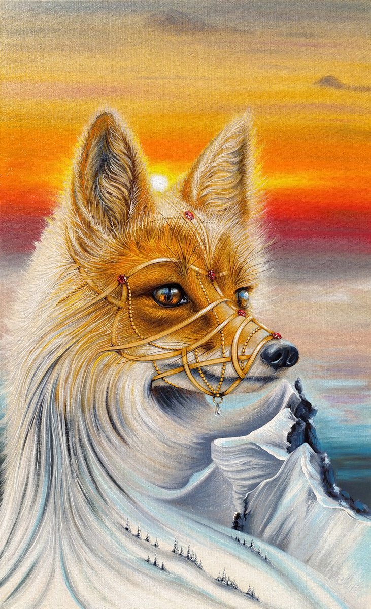 Surrealistic Animal Oil Painting By Anna Shabalova, 16 X 24, At The Top Of Foreboding, Original Artwork