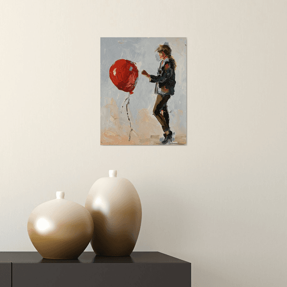 Woman, red air balloon.