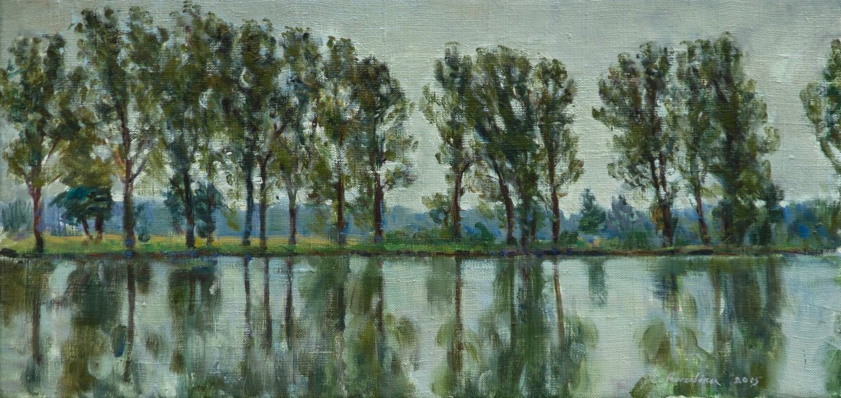 Reflection - Impressionistic Oil Landscape By Anastasia Borodina, 20 X 9, Artwork For Sale On Artfinder
