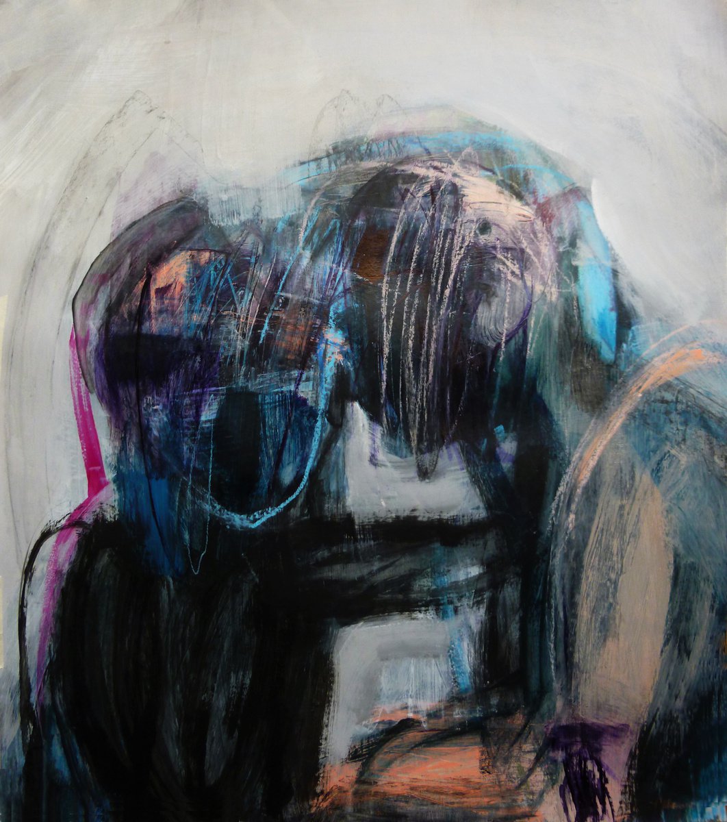 Expressive Portrait Acrylic Painting By Cynthia Gregorova, 25 X 26, Untitled (Horizontes), Original Artwork