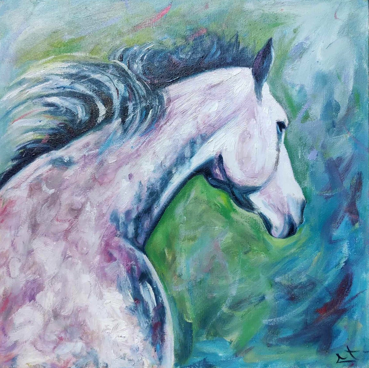 Expressive Animal Oil Painting By Lionel Le Jeune, 16 X 16", Horse, Original Artwork