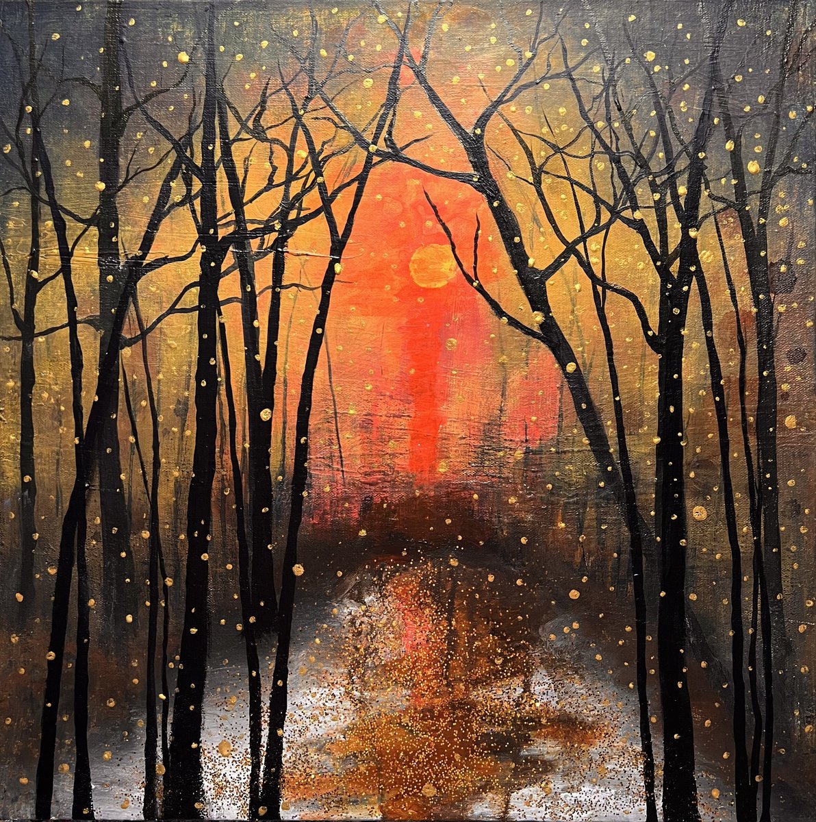 Red forest sunset by Henrieta Angel