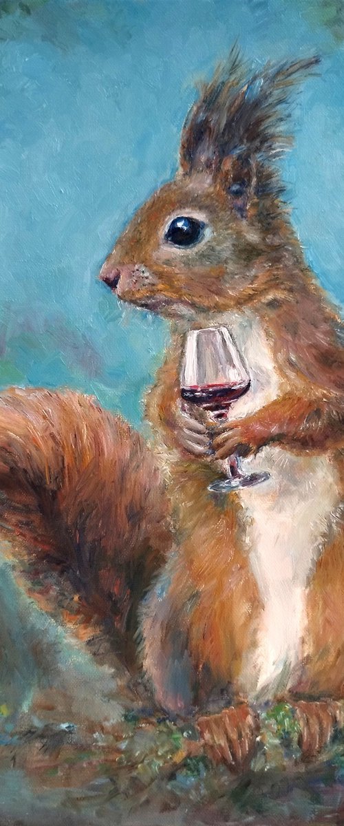 Squirrel With A Glass Of Wine by Jura Kuba Art