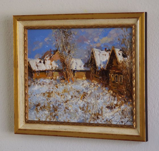 Landscape  Winter Original oil painting  Handmade artwork Framed Ready to Hang One of a kind
