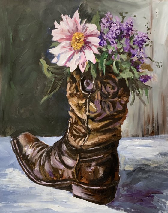 Cowboy Boot with Wildflowers.