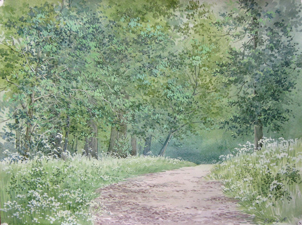 Impressionistic Landscape Watercolour By Valeriy Savenets-1, 16 X 12", Road In The Forest, Original Artwork