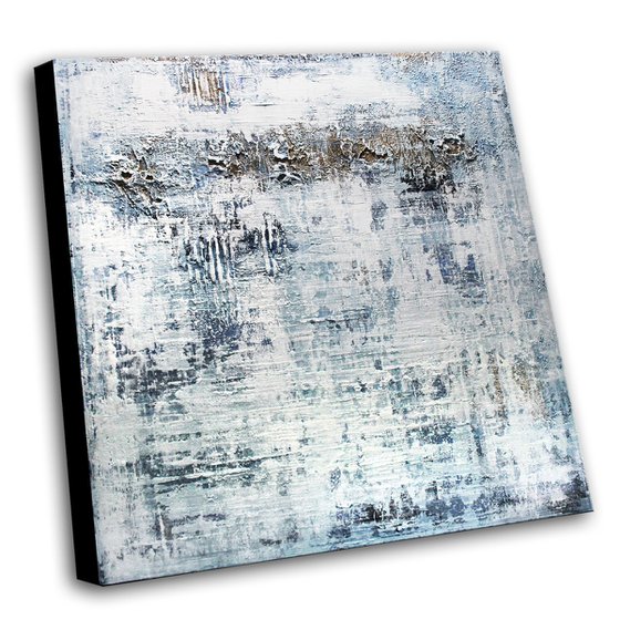 FROZEN LIGHTS - 100 x 100 CMS - TEXTURED ABSTRACT PAINTING - WHITE - GOLD