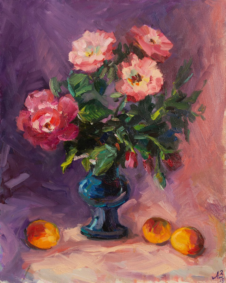 Roses and peaches by Anna Pismenskova