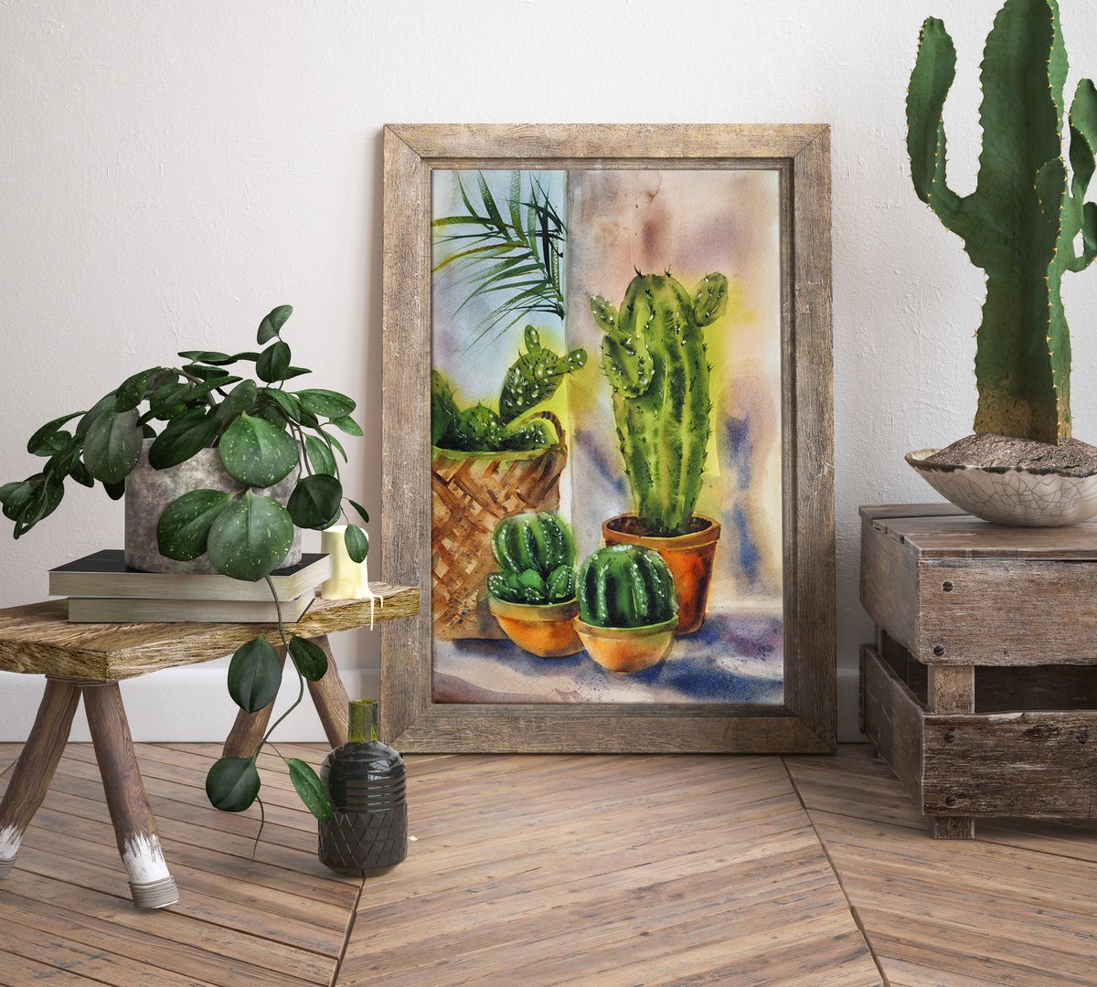 Impressionistic Botanical Watercolour By Delnara El, 12 X 18, Cacti, Original Artwork