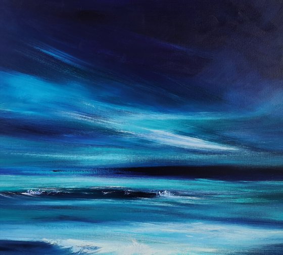 "Midnight Blue" - Cornish Seascape, Art, Skyscape