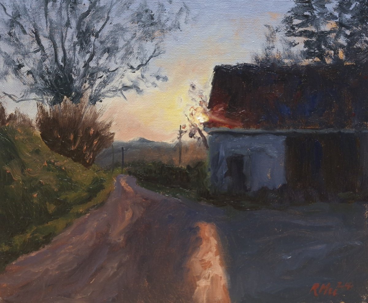 Impressionistic Landscape Oil Painting By Robert Mee, 12 X 10", Rural French Lane - Plein Air, Original Artwork