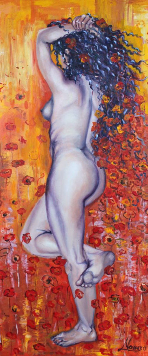 Nude woman, abstract painting , "Queen of the fields" by Lena Navarro