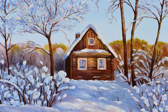 A Log Cabin in Winter