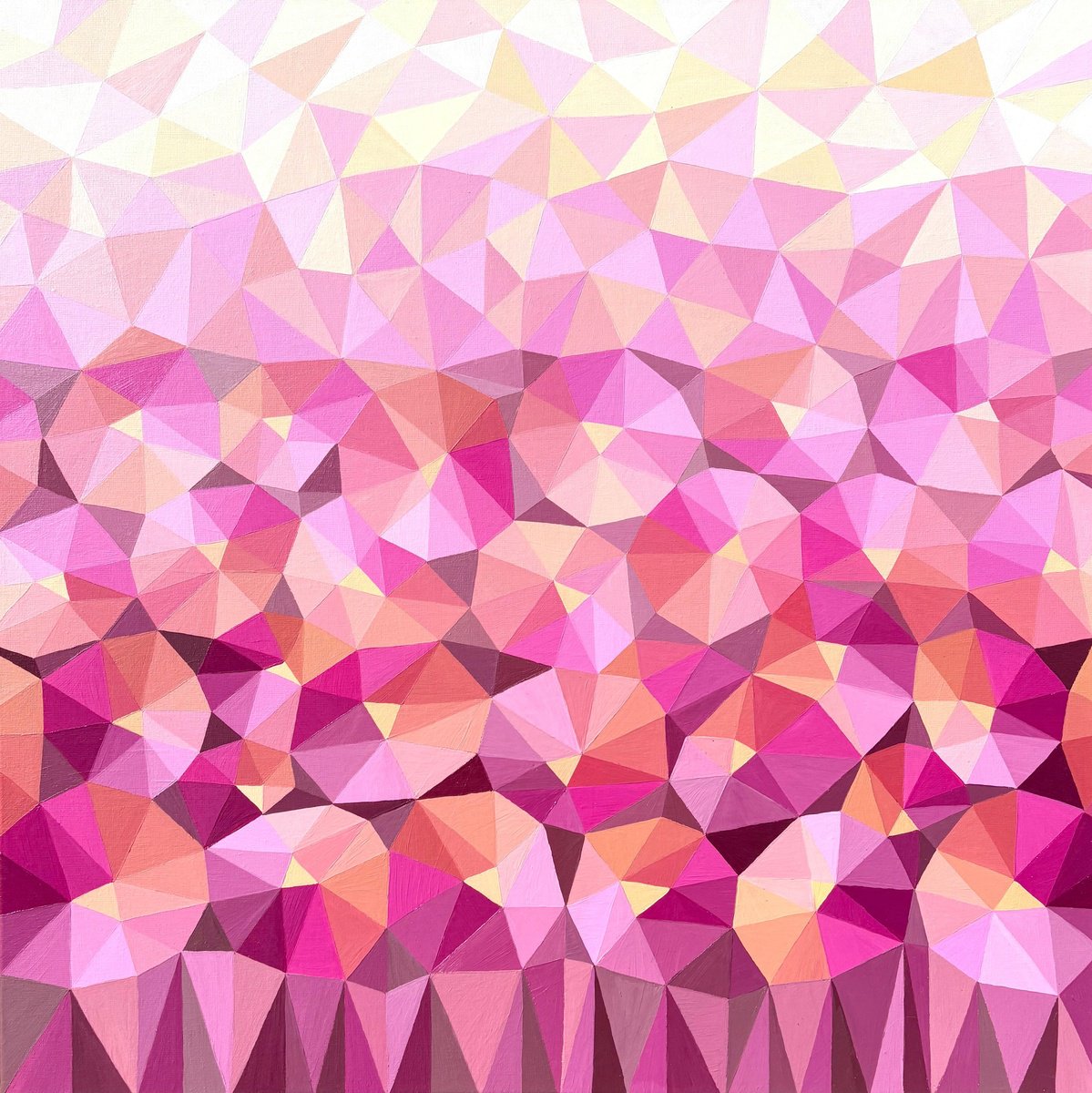 Geometric Abstract Acrylic Painting By Maria Tuzhilkina, 24 X 24", Raspberry Abstract Flowers, Original Artwork