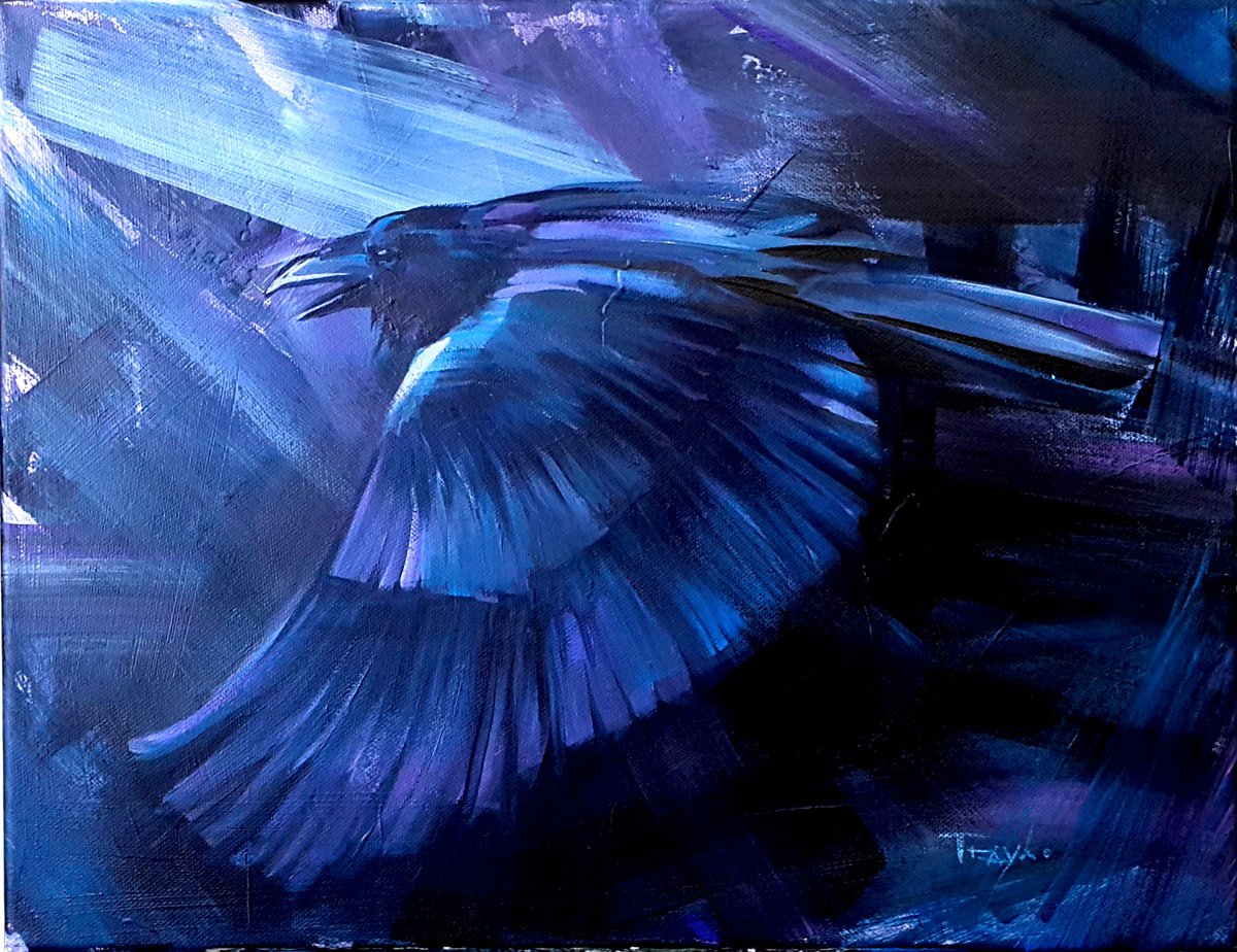 Expressive Animal Acrylic Painting By Trayko Popov, 18 X 14", The Raven | Crow, Original Artwork