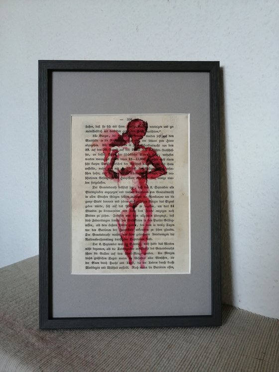 Unique print on antique book page 15x23cm. Art Print Retro Art Print. Small format gift. Nude art vintage. Upcycling wall decoration