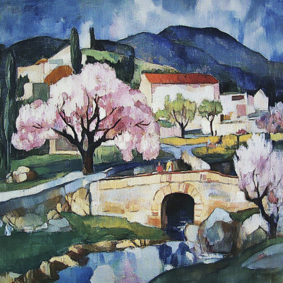 Impressionistic Cityscapes Print By Elena Avanesova, 31 X 31, Cherry Blossoms, Original Artwork