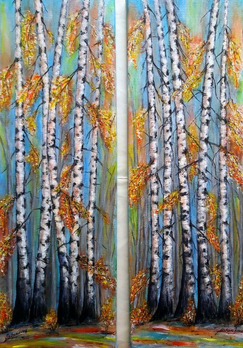 Birches - doubled. by Emília Urbaníková