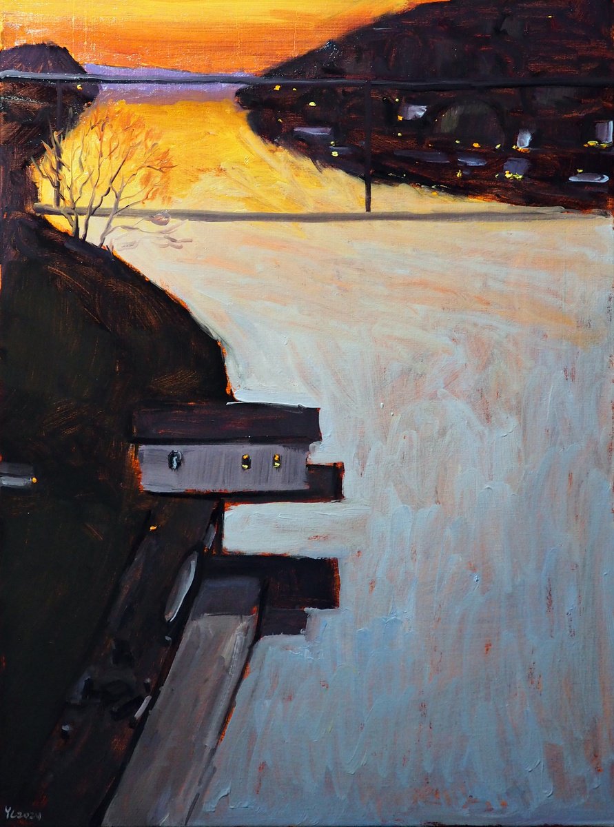 Impressionistic Landscape Oil Painting By Yuanyuan Liu, 24 X 31", The View Of Stocksunds Bridge, Original Artwork