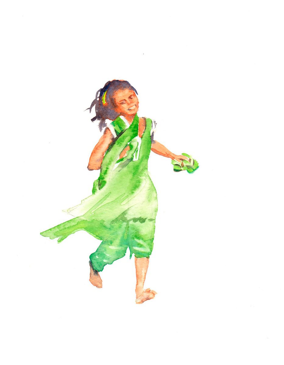 Girl Running, Original watercolour painting by Anjana Cawdell