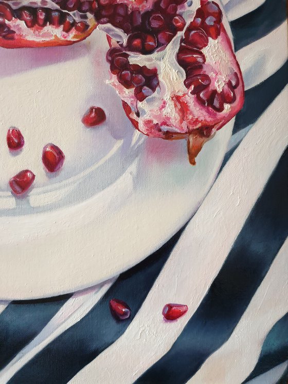 "613"  pomegranate still life  liGHt original painting  GIFT (2021)