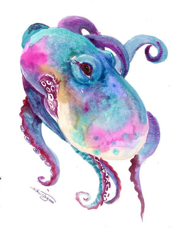 Turquoise Pink Octopus