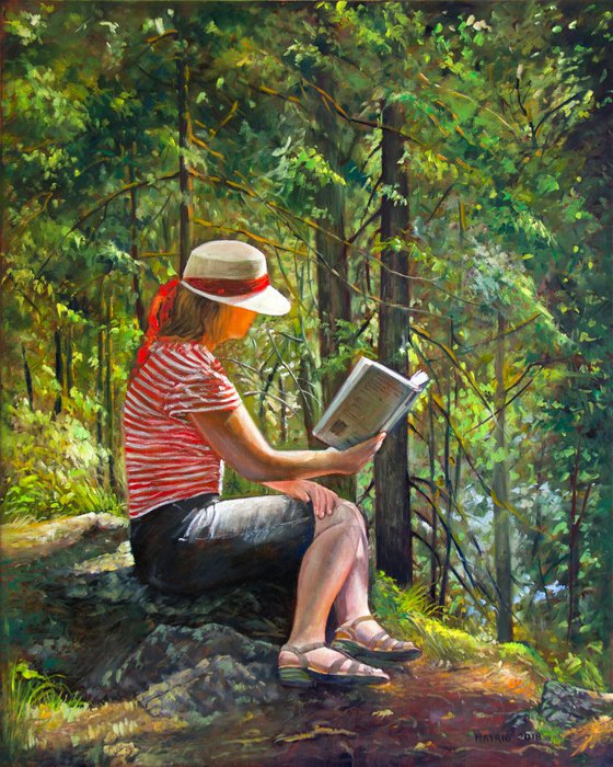 Reading a story and telling a story (Original Oil Painting, 100% Handmade)