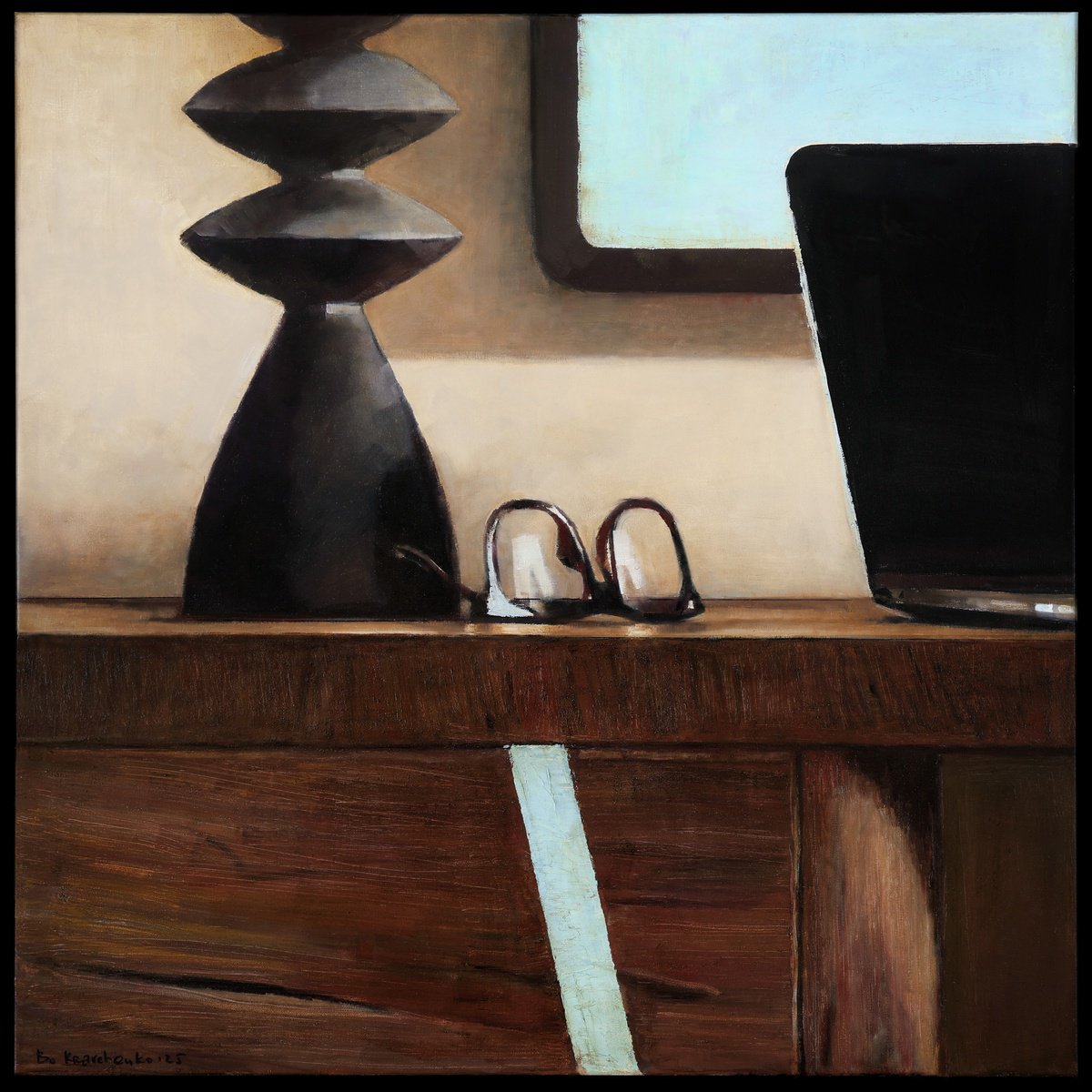 Impressionistic Still Life Oil Painting By Bo Kravchenko, 31 X 31, Where Are My Glasses?, Original Artwork