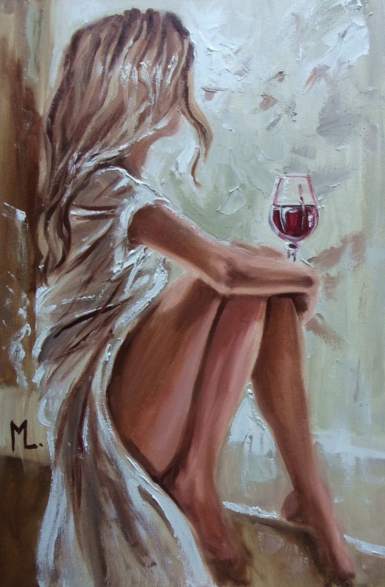 " MY WAY ... "-  wine liGHt  ORIGINAL OIL PAINTING, GIFT, PALETTE KNIFE (2021)