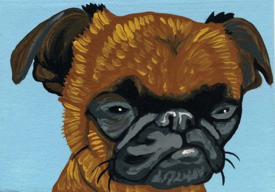 ACEO ATC Original Miniature Painting Brussels Griffon Pet Dog Art-Carla Smale