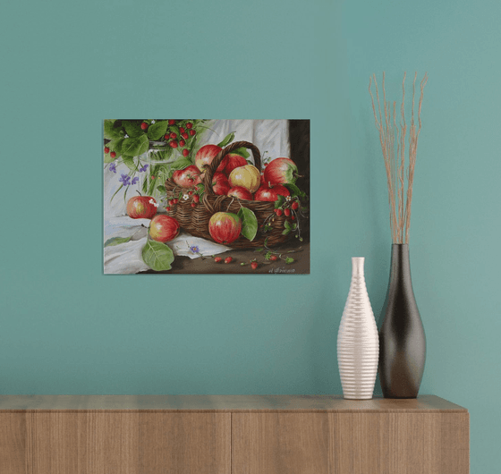 Still Life with Apples in a Rustic Basket