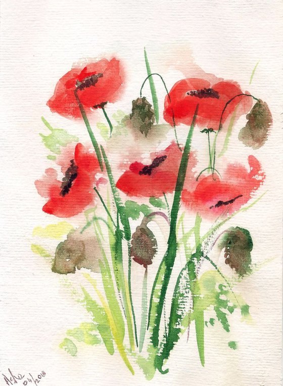 Five Red Poppies