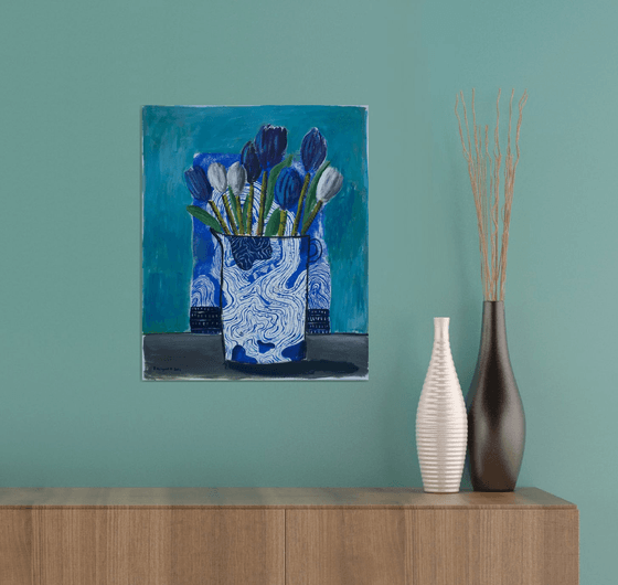 Blue and White Tulips