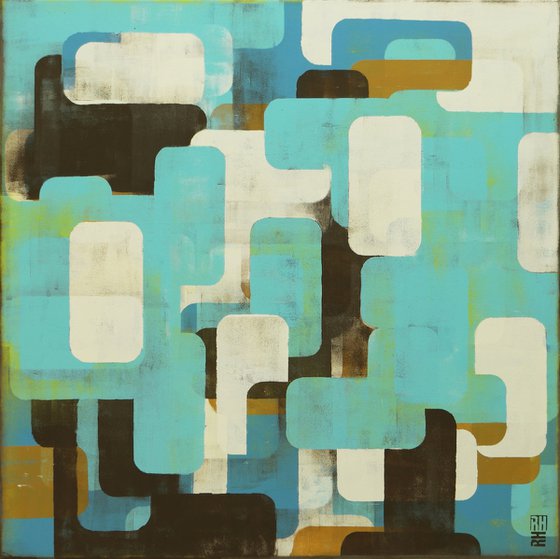 Layer Player in Blue- Abstract Painting - Ronald Hunter - 35.4x35.4" - 90x90CM - 8M