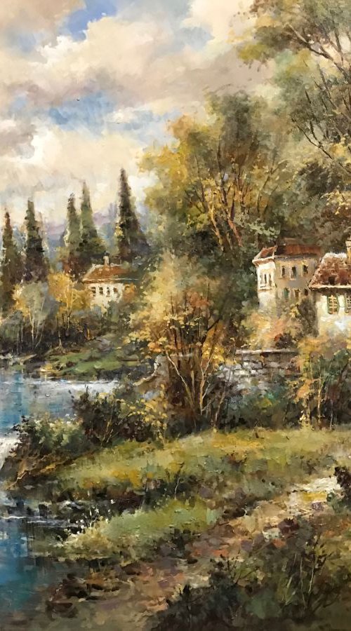 Village by Running Creek by W. Eddie