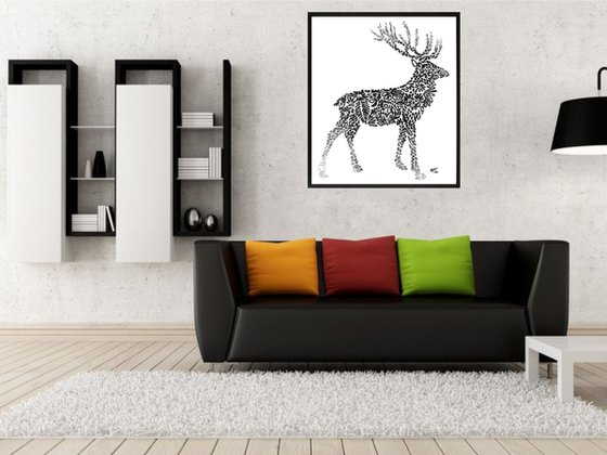 Deer Antler, Black and White, Framed Artwork, 16 x20 inches,
